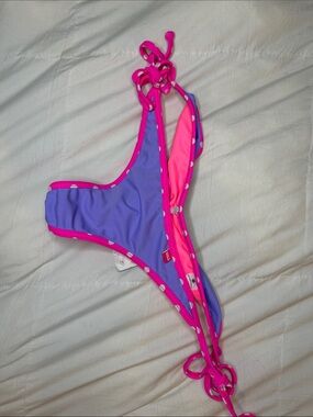 DOLL Swimwear Tokyo Lilac & Pink Polka Dot Classic Scrunch Bikini Bottom –Medium